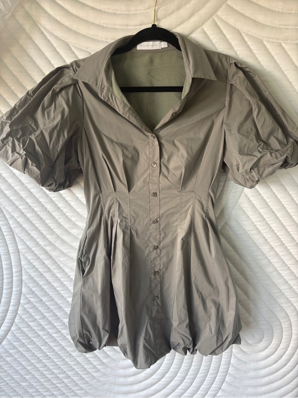 Jonathan Simkhai Olive Puff-Sleeve Mini Dress